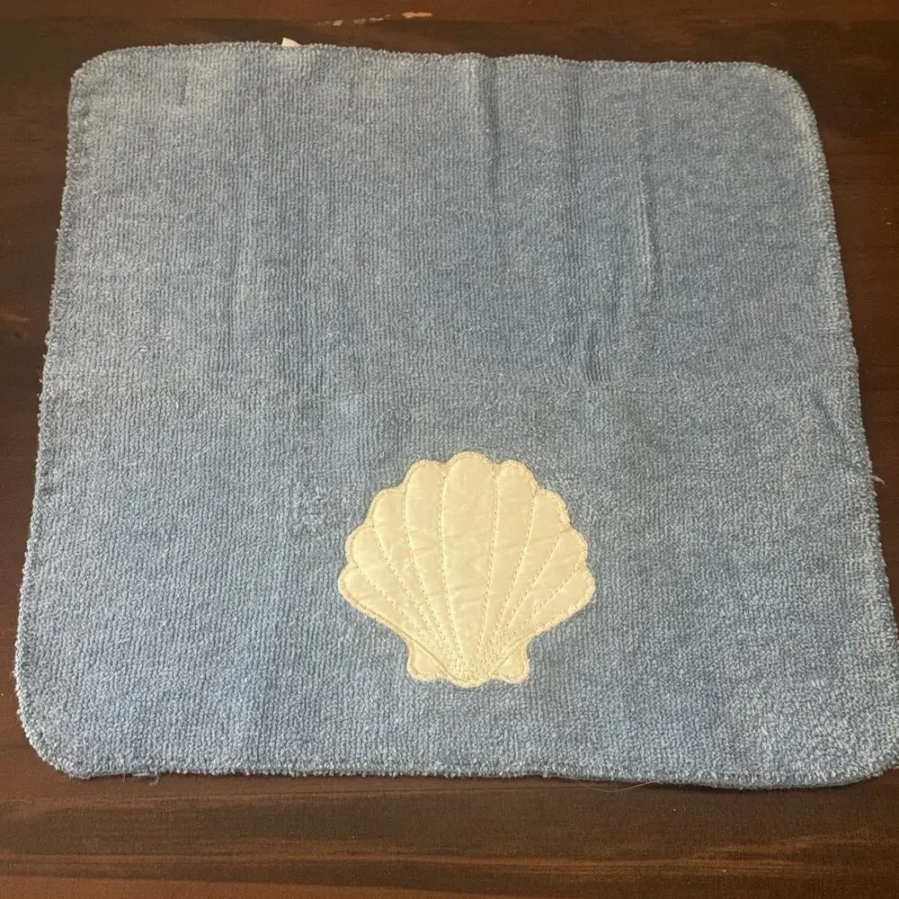 VTG Saturday Knight Bath Towel & Wash Rag Blue Sea Shell Embellished Cotton US